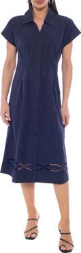 TASH AND SOPHIE Embroidered Short Sleeve Midi Shirtdress