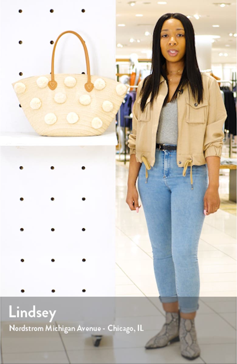 Klo Pompom Straw Tote, sales video thumbnail
