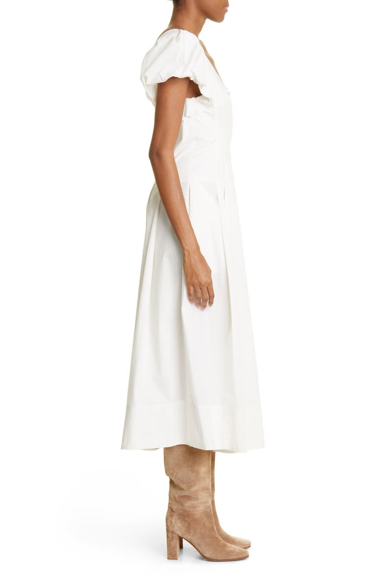 Malie Puff Sleeve Cotton Midi Dress, Alternate, color, BONE