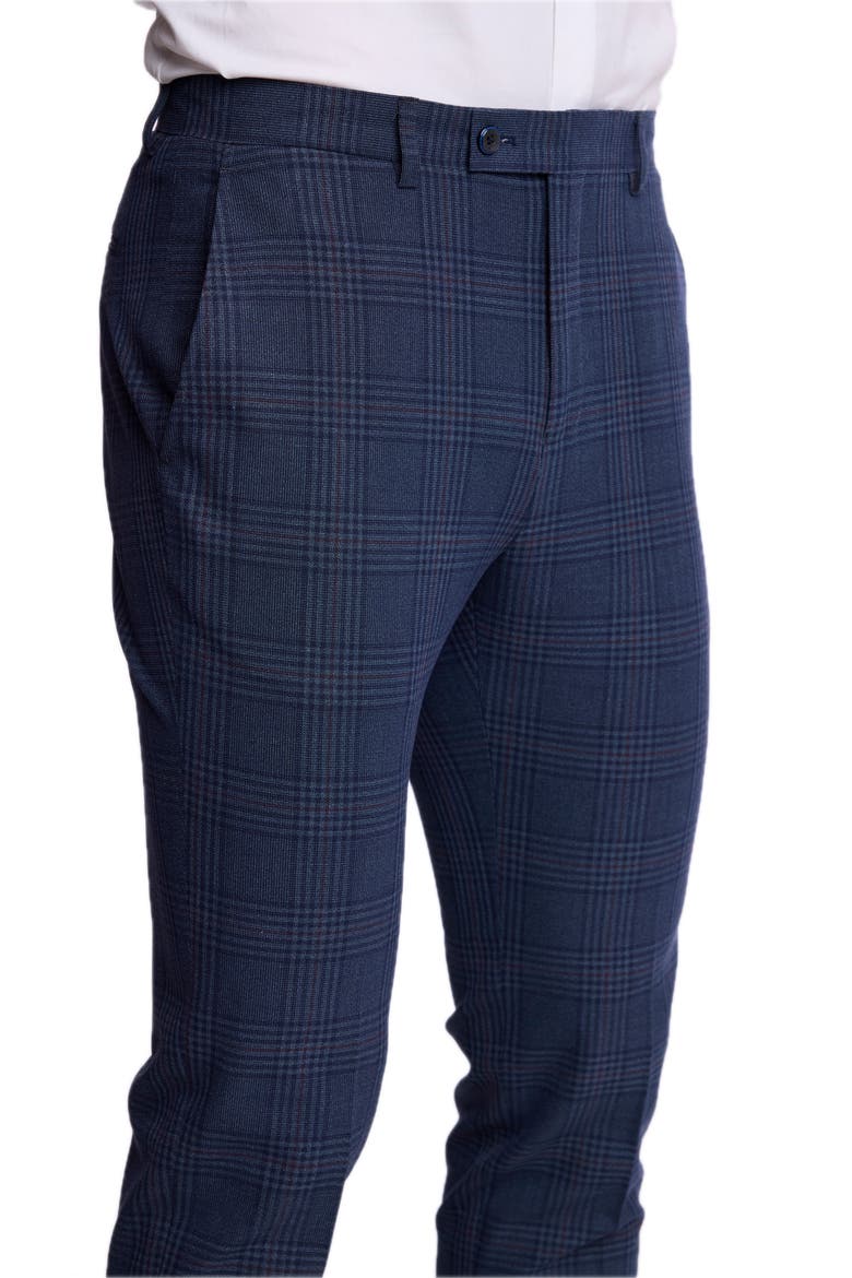 Downing Slim Fit Plaid Stretch Pants, Alternate, color, NAVY BURGUNDY PLAID