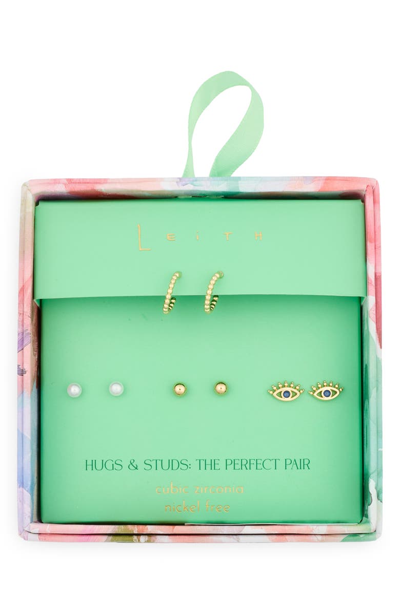 Leith Set of 4 Assorted Stud & Hoop Earrings, Main, color, Blue Multi- Gold