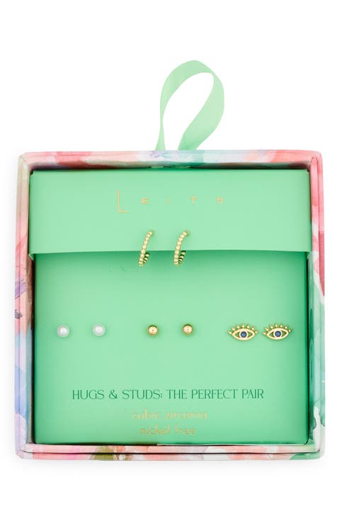 Set of 4 Assorted Stud & Hoop Earrings