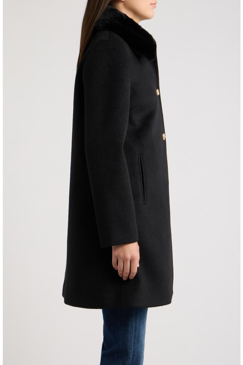 Faux Fur Collar Single Breasted Coat, Alternate, color, BLACK