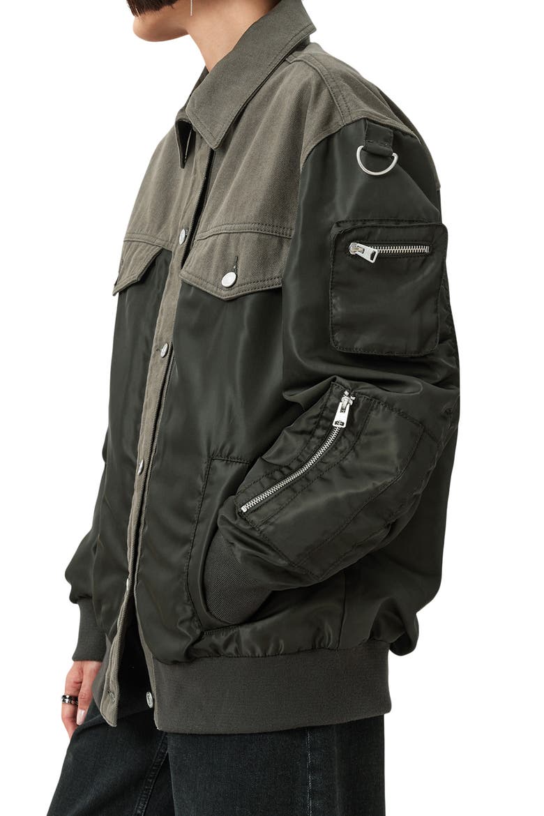 Verity Mixed Media Bomber Jacket, Alternate, color, KHAKI GREEN