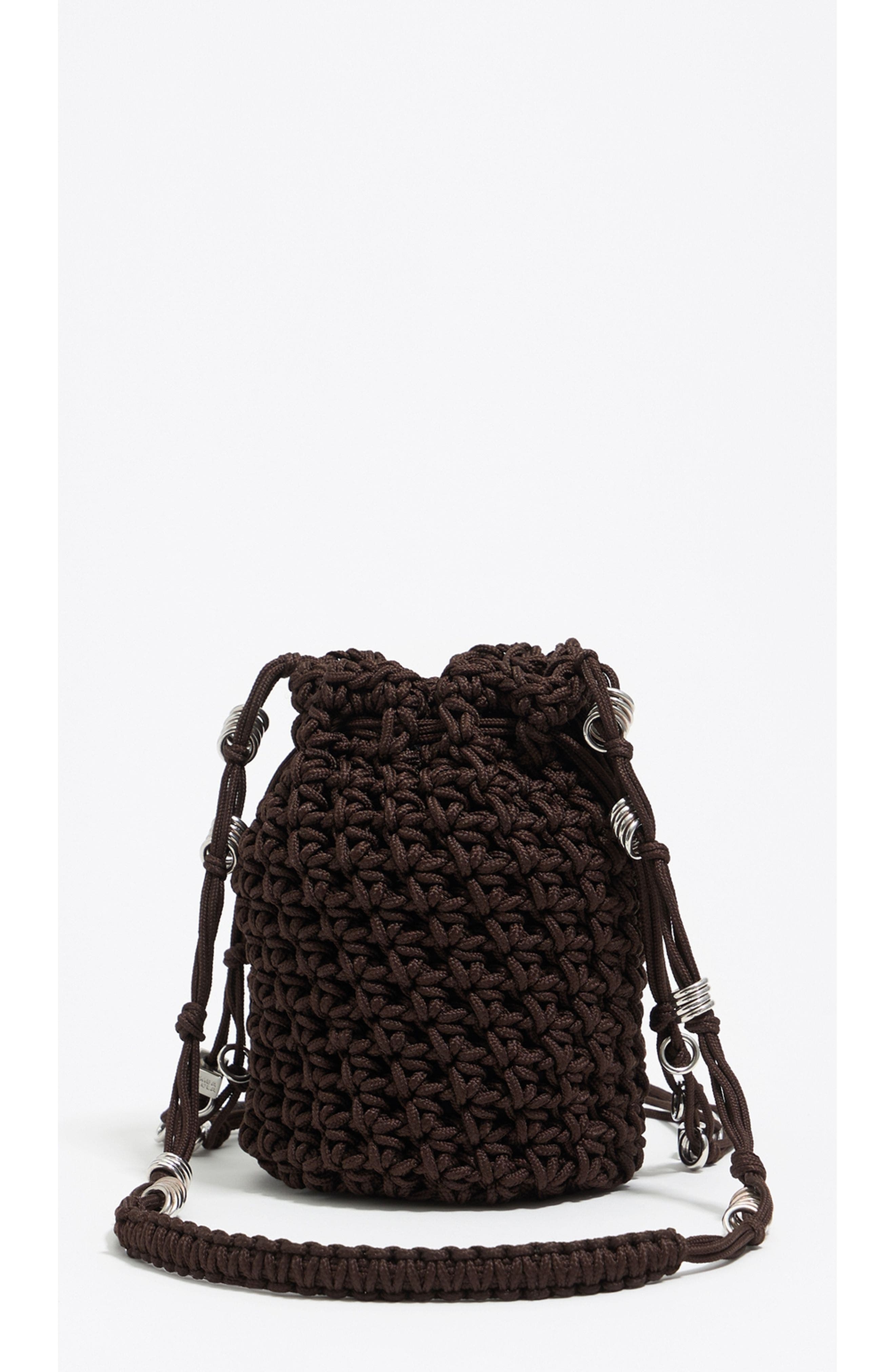 Bimba y Lola Plaited Mini Bucket Bag, Alternate, color, Brown