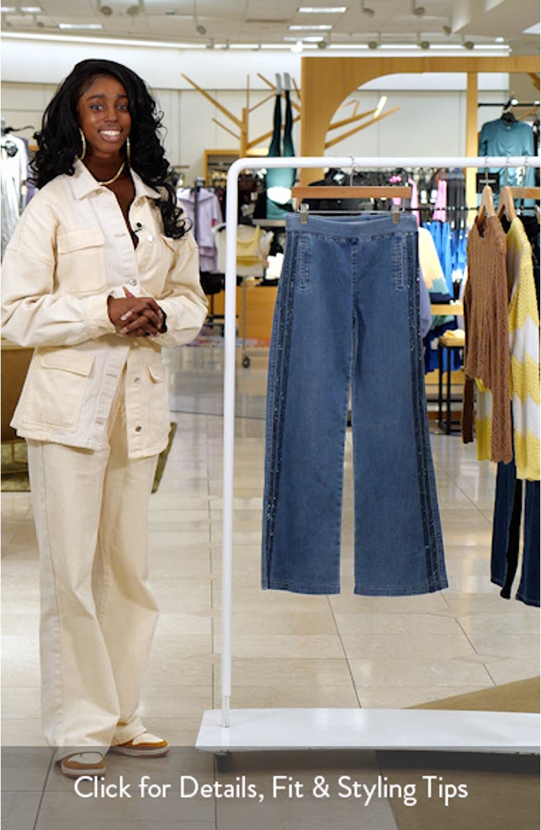 Kids
 Rhinestone Side Stripe Wide Leg Knit Jeans, sales video thumbnail