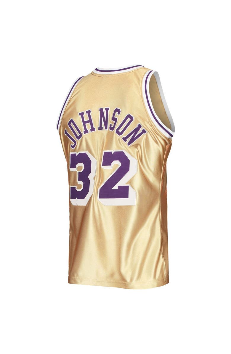Mitchell & Ness Men's Mitchell & Ness Magic Johnson Gold Los Angeles Lakers 75th Anniversary 1984/85 Hardwood Classics Swingman Jersey, Alternate, color,