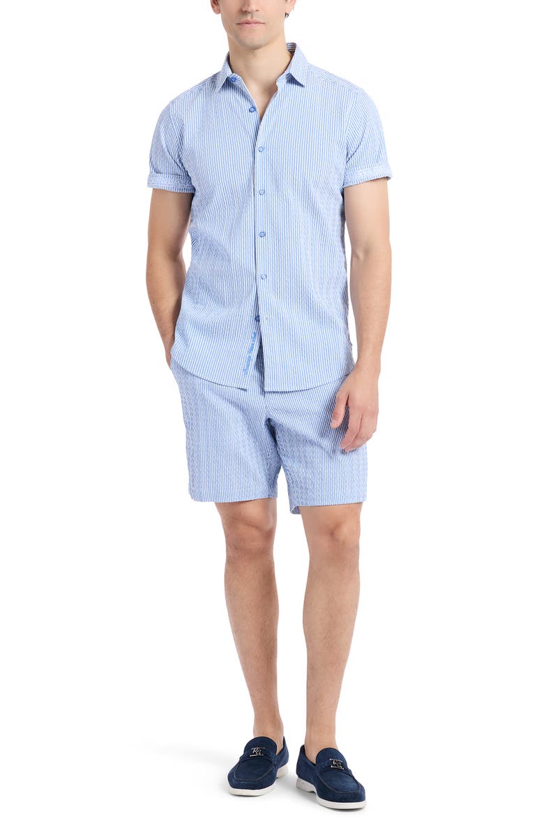 Robert Graham Fornillo Classic Fit Stripe Short Sleeve Button-Up Shirt, Alternate, color, Navy