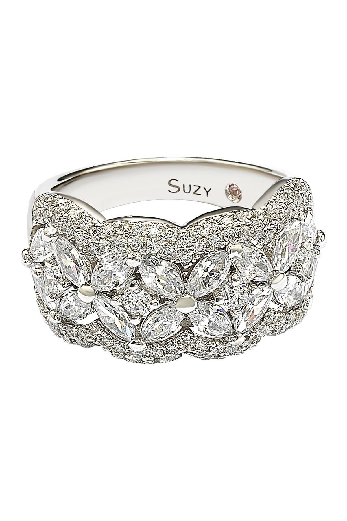 SUZY LEVIAN Sterling Silver Round-Cut & Marquise-Cut Cubic Zirconia Flower Ring