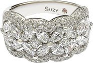 SUZY LEVIAN Sterling Silver Round-Cut & Marquise-Cut Cubic Zirconia Flower Ring