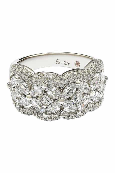 SUZY LEVIAN Sterling Silver Round-Cut & Marquise-Cut Cubic Zirconia Flower Ring