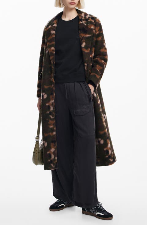 Sofa Abstract Camo Print Wool Blend Coat