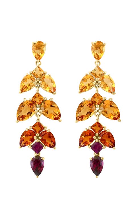 14K Yellow Gold ,Citrine,Madera Citrine,Rhodolite Earrings