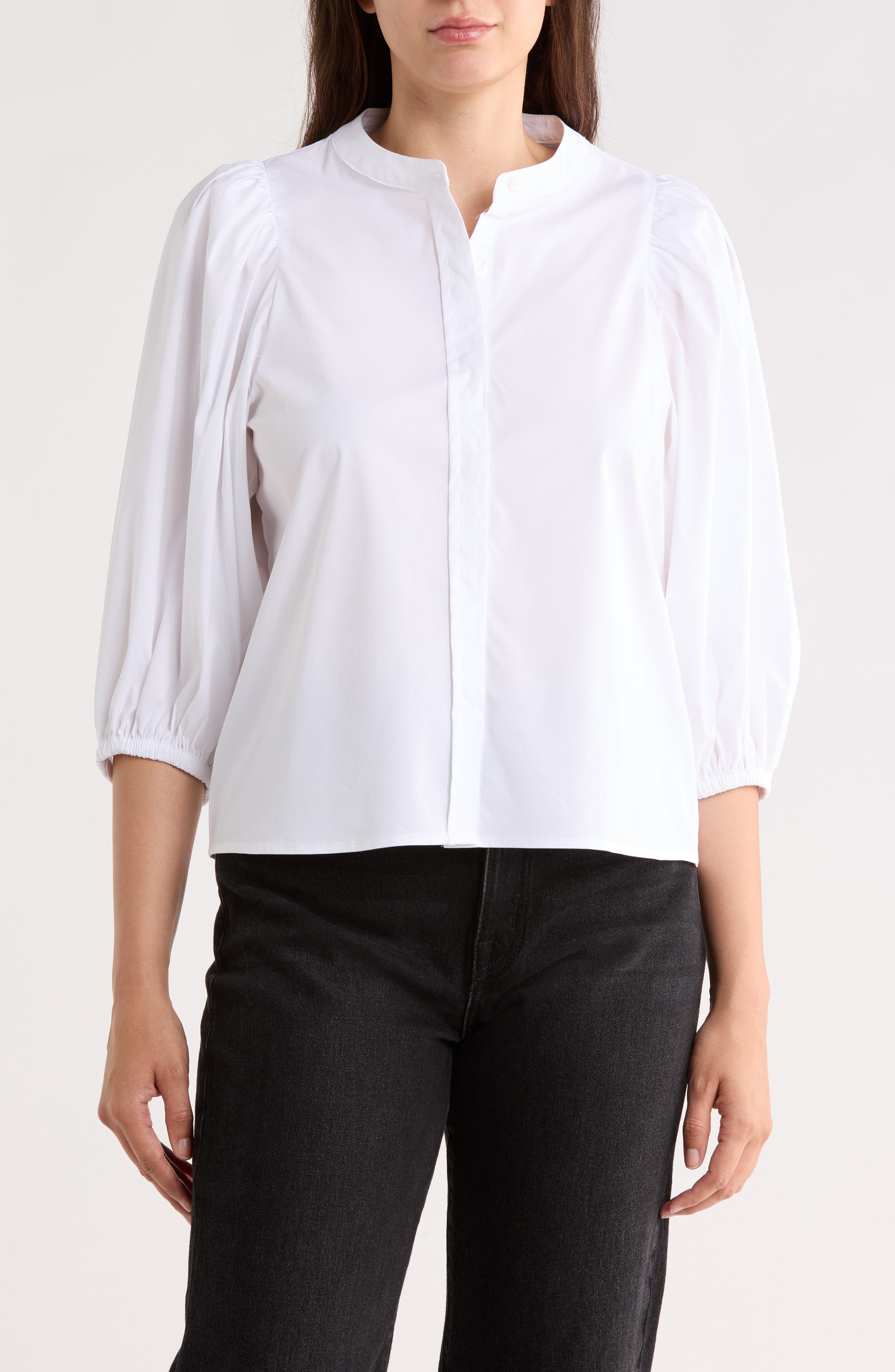 ELIE ELIE TAHARI Puff Sleeve Button-Up Top