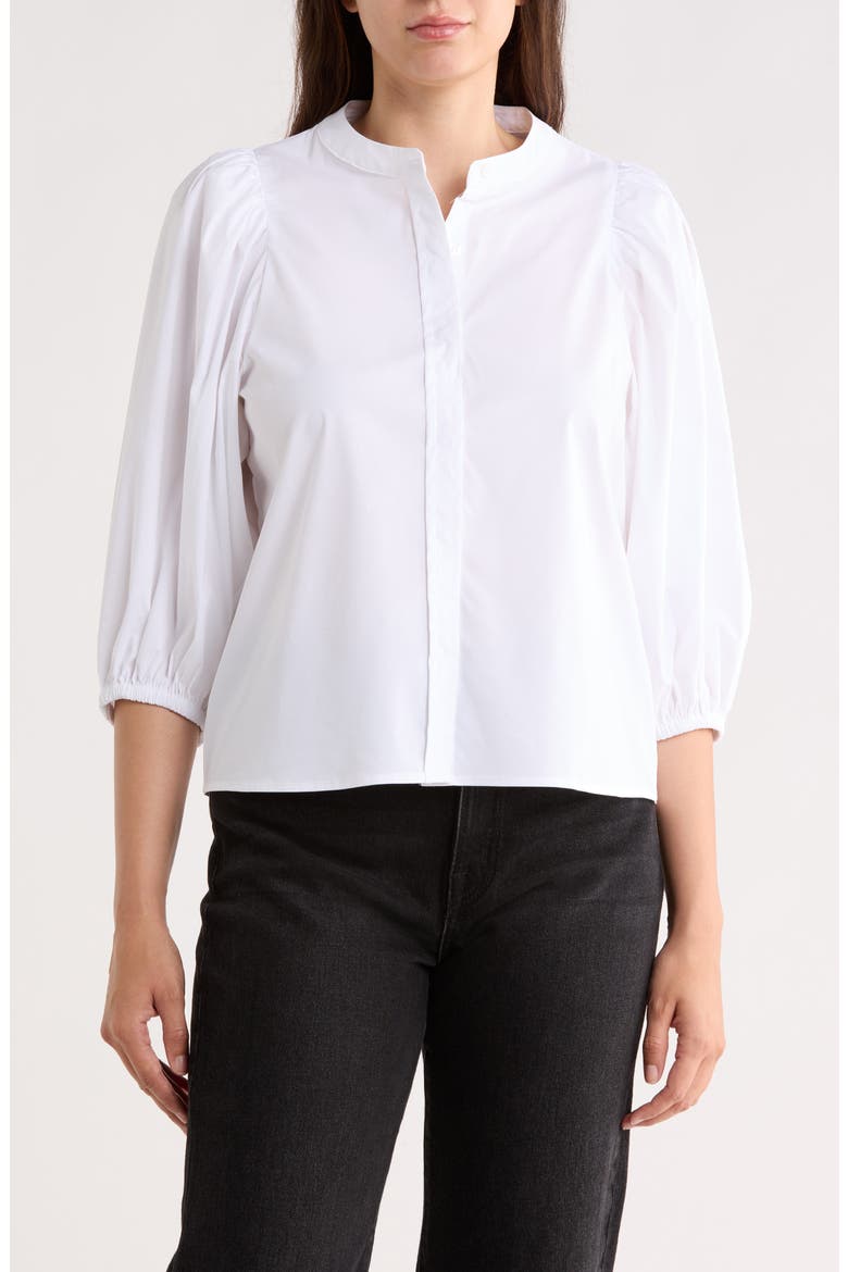 Puff Sleeve Button-Up Top, Main, color, WHITE