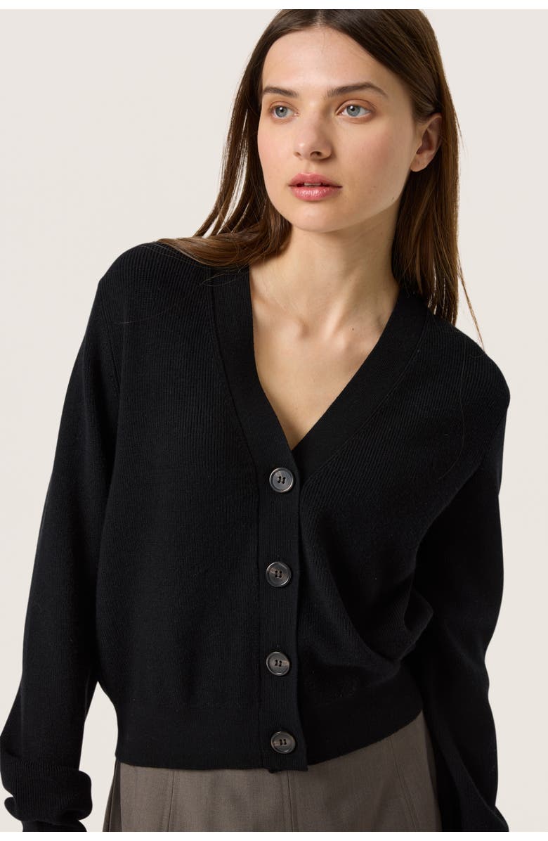 Soaked in Luxury SLSina Button V-neck Rib Knit Cardigan, Alternate, color, Black