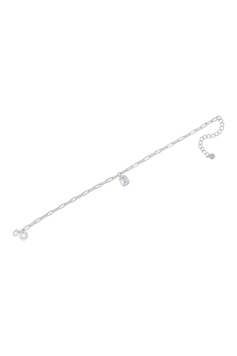 Emerald Cut Cubic Zirconia Charm Anklet, Alternate, color, CLEAR SILVER