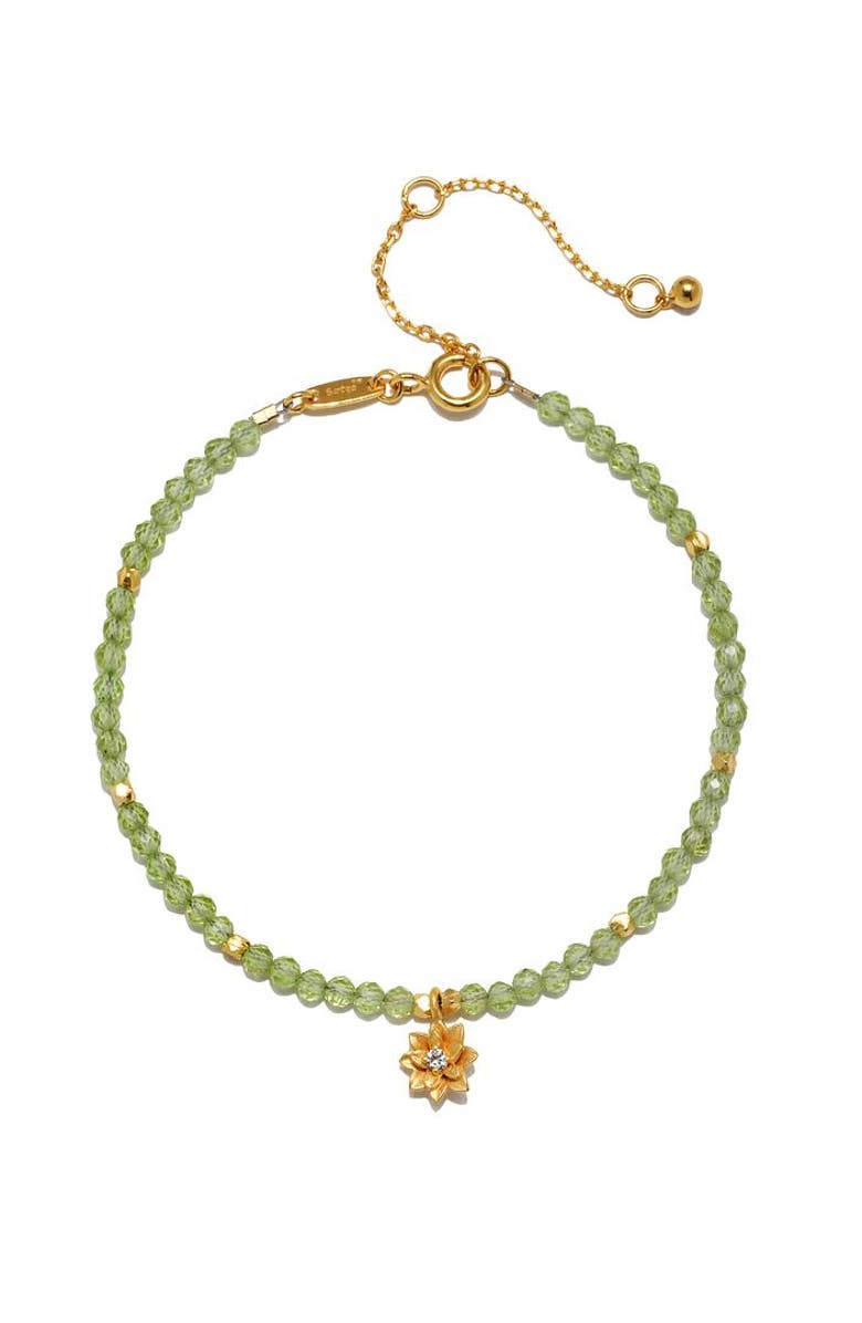 Satya Jewelry Peridot Lotus August Birthstone Bracelet, Main, color, Green