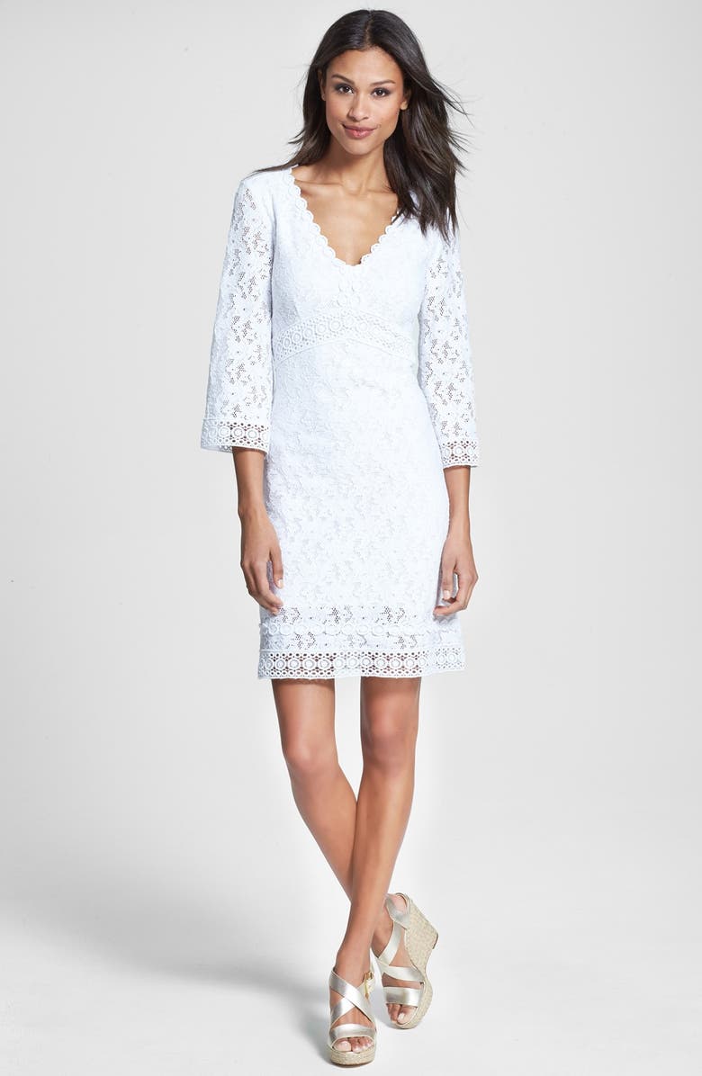 Laundry by Shelli Segal 3/4 SLEEVE LACE SHIFT DRESS, Main, color, 