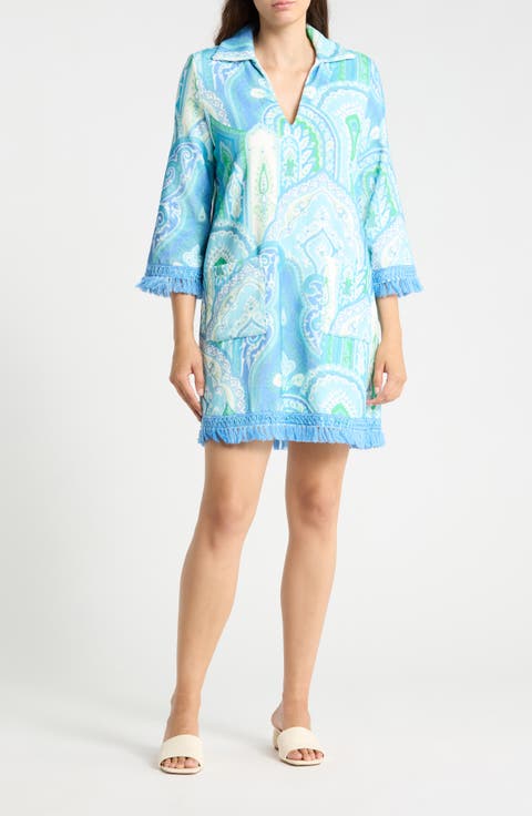 Maya Fringe Trim Terry Tunic Dress