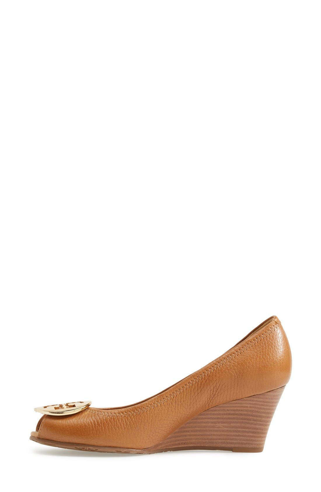 'Sally 2' Peep Toe Wedge Pump, Alternate, color, ROYAL TAN/ GOLD LEATHER