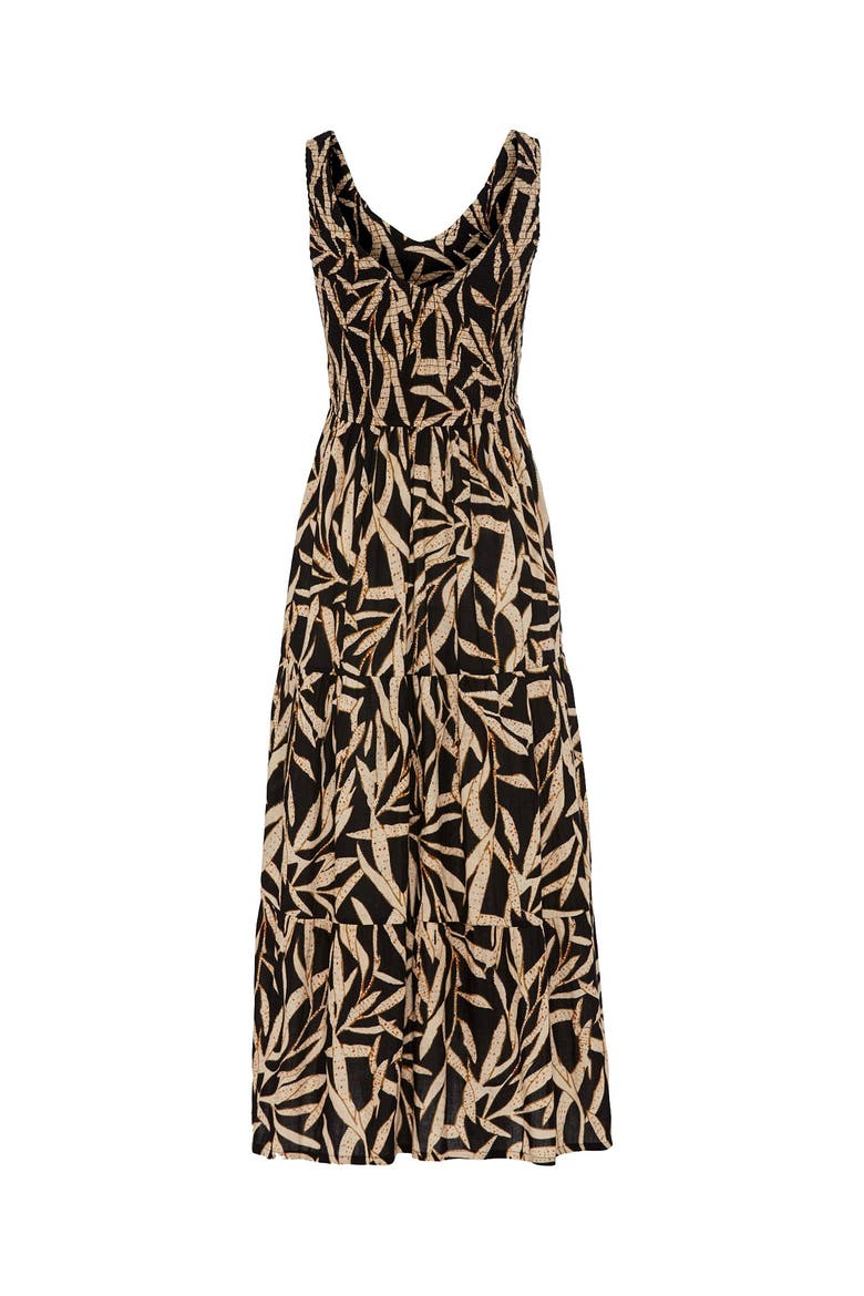 Smocked V-Neck Maxi Dress, Alternate, color, Black Printed