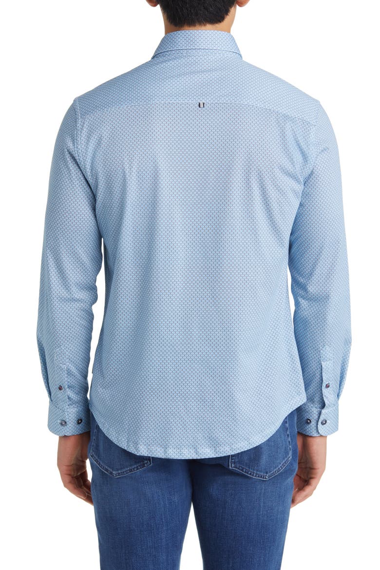 Hourglass Geo Dry Touch® Performance Jersey Button-Up Shirt, Alternate, color, BLUE
