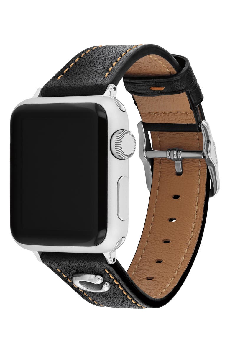 COACH Leather Apple Watch<sup>®</sup> Band, Alternate, color, 