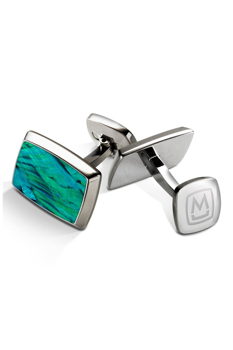 Abalone Cuff Links, Main, color, STAINLESS STEEL/ TEAL