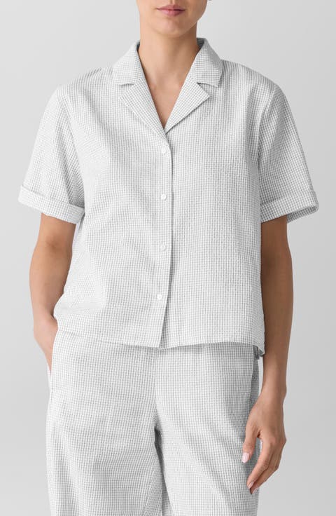 Check Organic Cotton Seersucker Button-Up Shirt