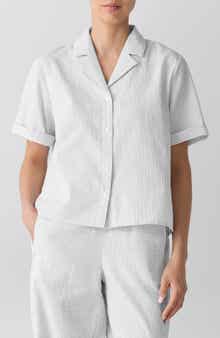 Eileen Fisher Check Organic Cotton Seersucker Button-Up Shirt