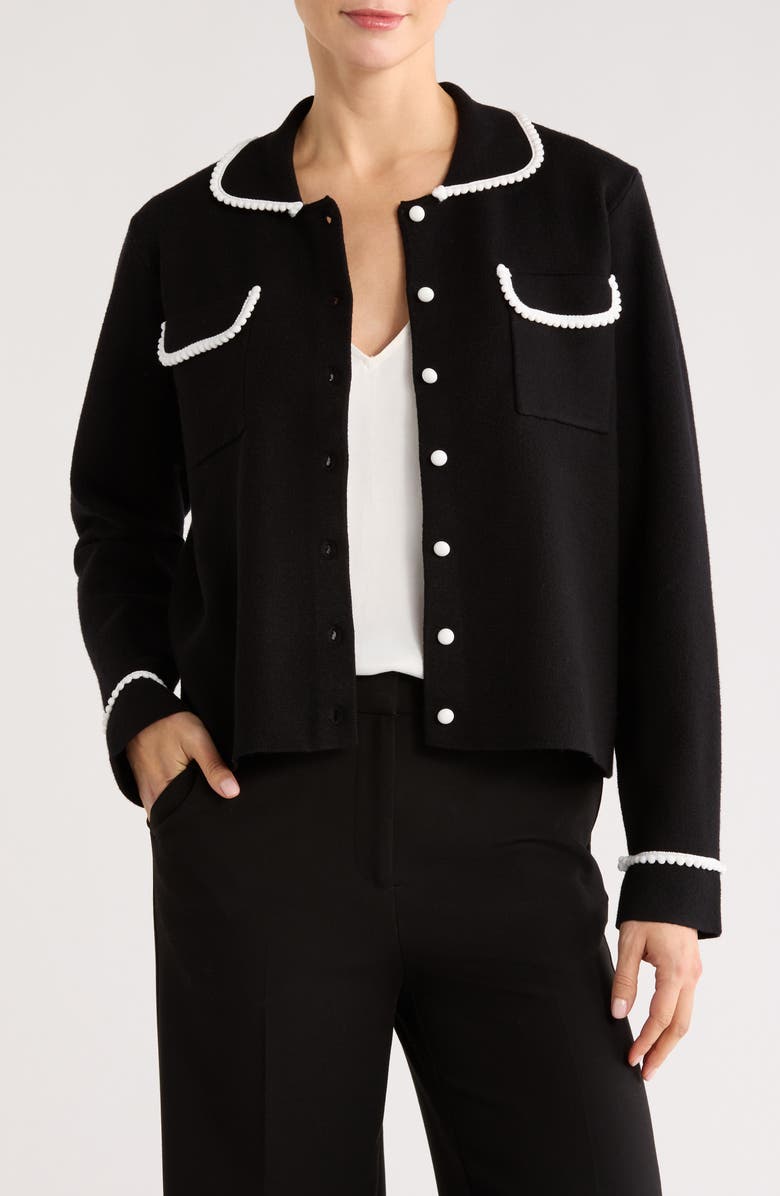 CYRUS Contrast Trim Button Front Cardigan, Main, color, Black/ Bone