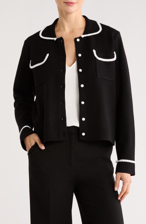 Contrast Trim Button Front Cardigan