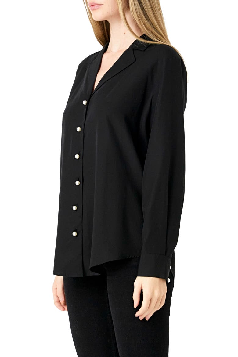 Notched Lapel Long Sleeve Button-Up Shirt, Alternate, color, BLACK