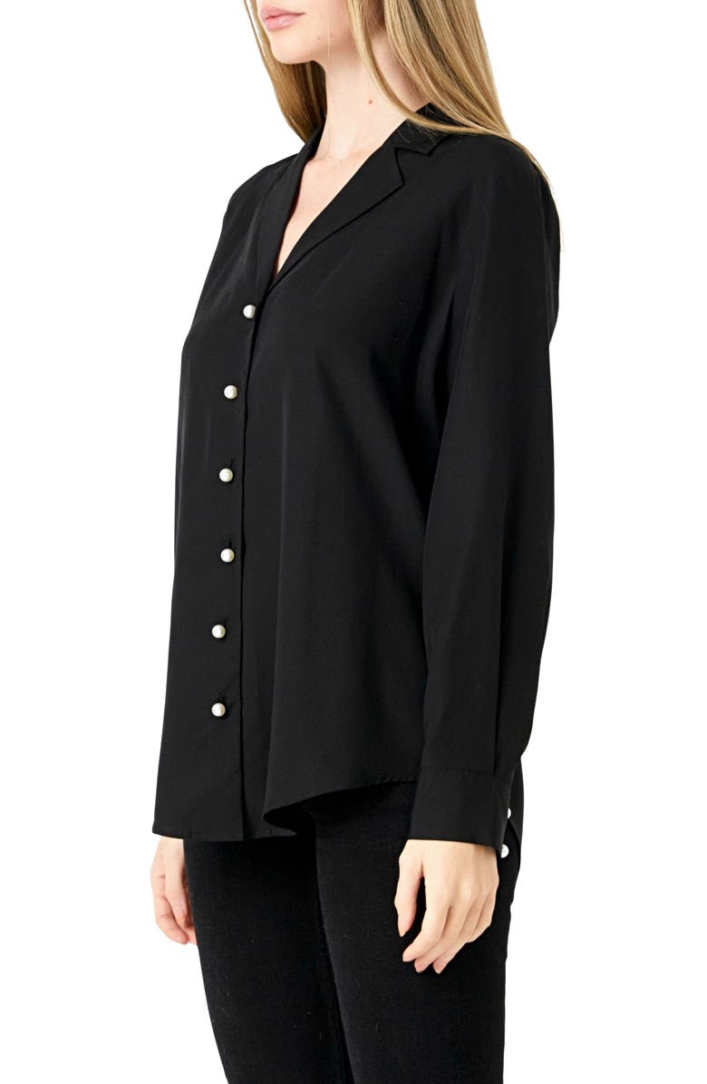 Endless Rose Notched Lapel Long Sleeve Button-Up Shirt, Alternate, color, Black