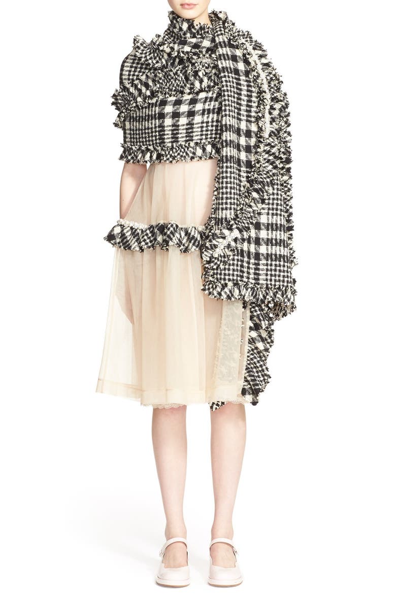 Plaid Tweed Scarf, Alternate, color, BLACK