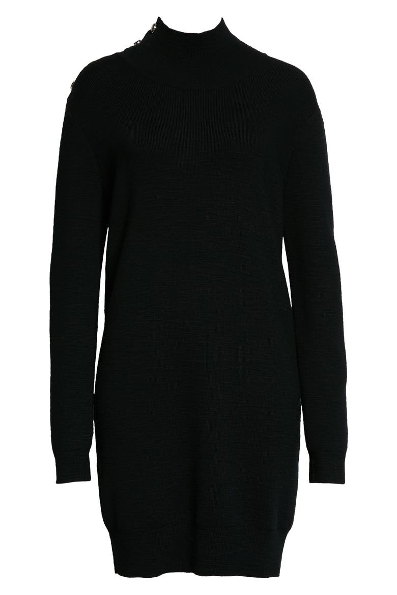 Banner Turtleneck Sweater Dress, Alternate, color, BLACK