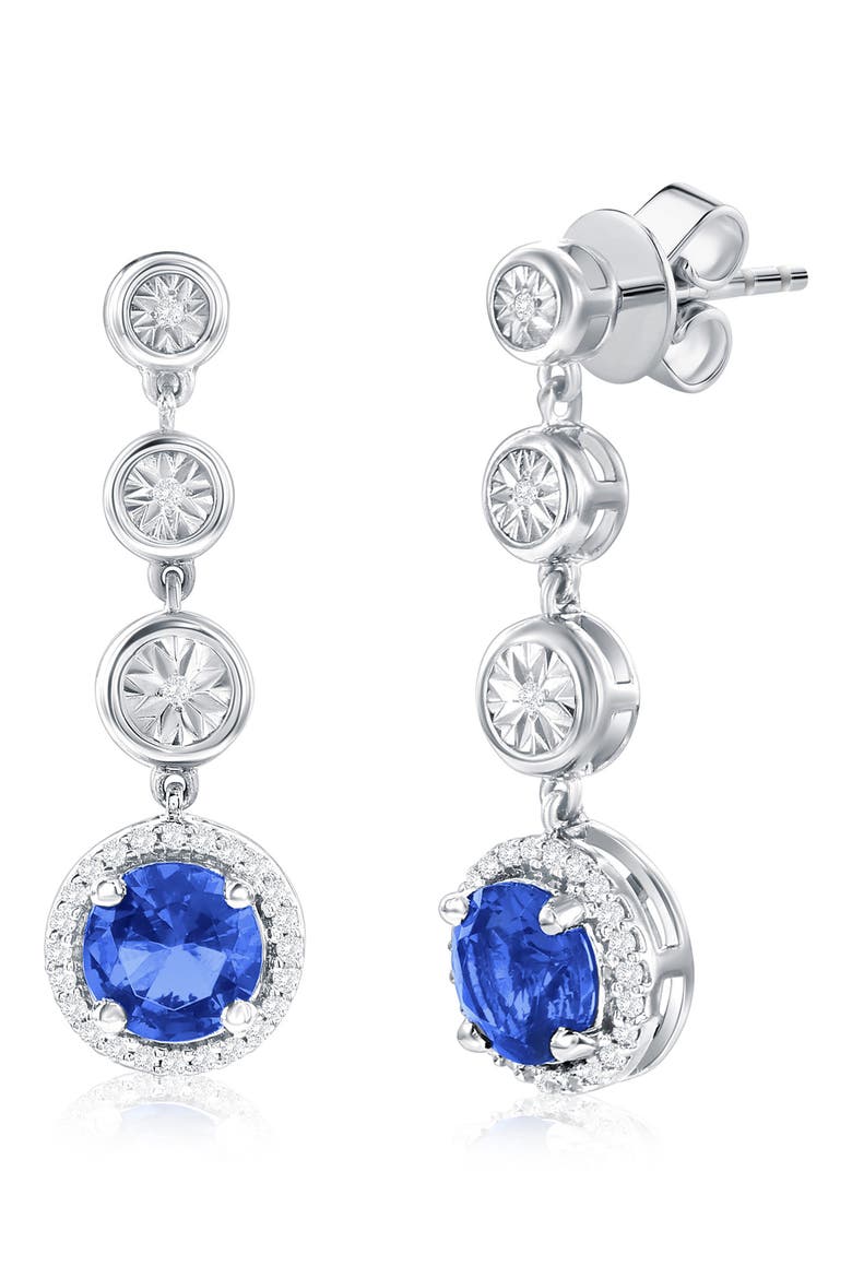 Sterling Silver Lab Grown Sapphire & Diamond Drop Earrings, Main, color, SAPPHIRE