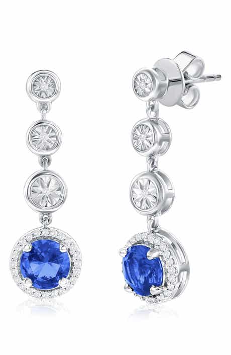 Sterling Silver Lab Grown Sapphire & Diamond Drop Earrings