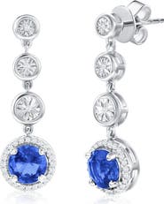SIMONA Sterling Silver Lab Grown Sapphire & Diamond Drop Earrings