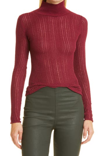 Rag & Bone Lexi Semisheer Cotton Blend Rib Turtleneck Top In Purple