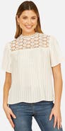 Yumi Lace Panel Pleated Short Sleeve Top