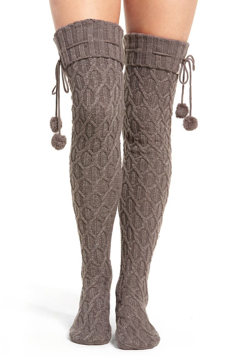 Sparkle Cable Knit Socks, Main, color, CHARCOAL HEATHER WITH SILVER