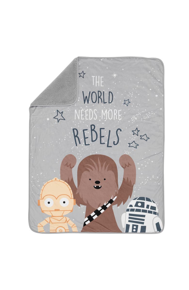Lambs & Ivy Star Wars Rebels R2D2/C-3PO/Chewbacca Soft Faux Shearling Baby Blanket, Alternate, color, Gray