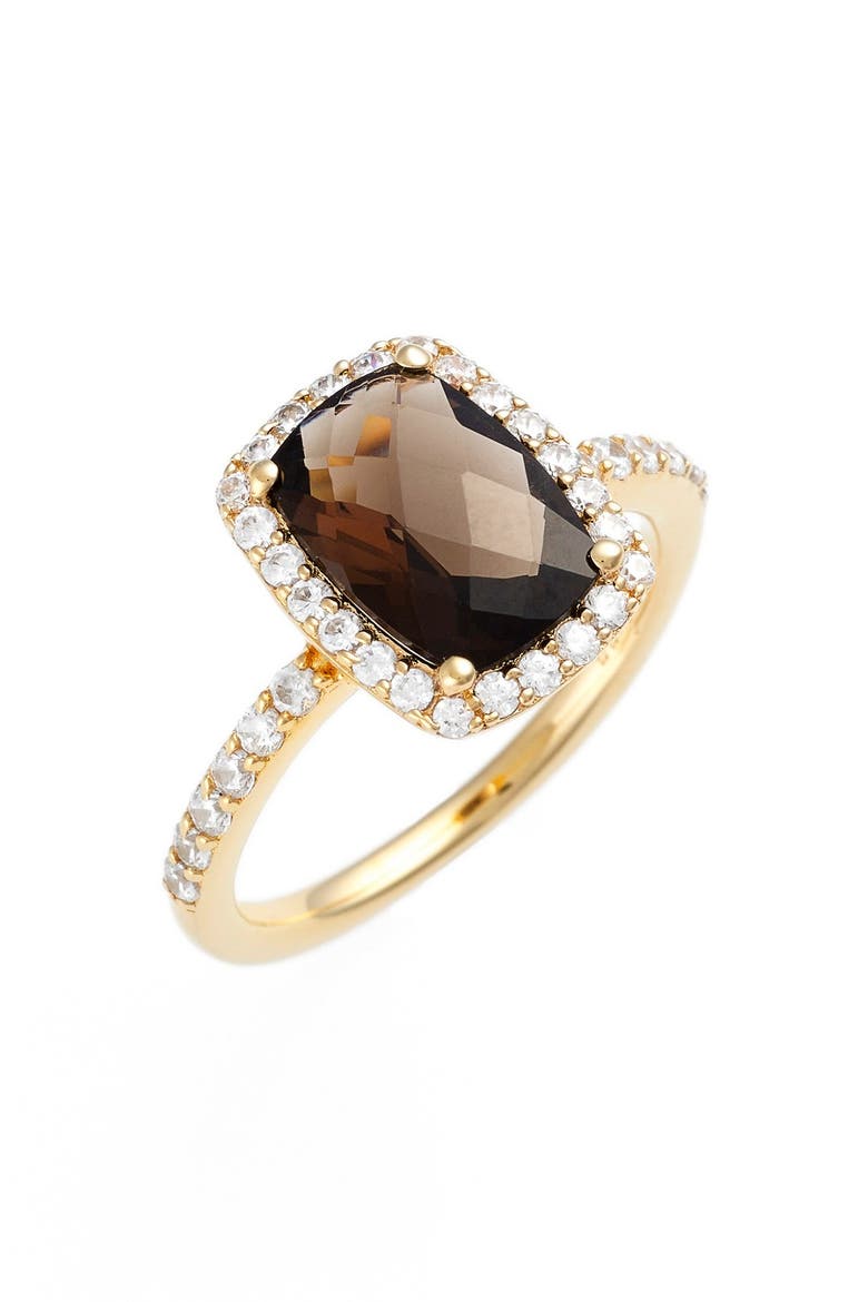 'Aria' Rectangle Cushion Cut Ring, Main, color, GOLD/ SMOKEY QUARTZ
