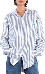 Billy T Thank You Stripe Embroidered Graphic Button-Up Shirt