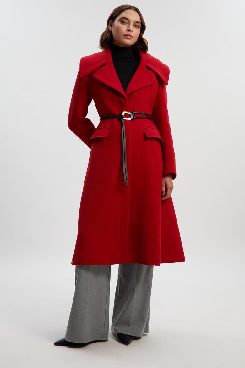 Wool Shawl Collar Belted Midi Coat, Alternate, color, Red