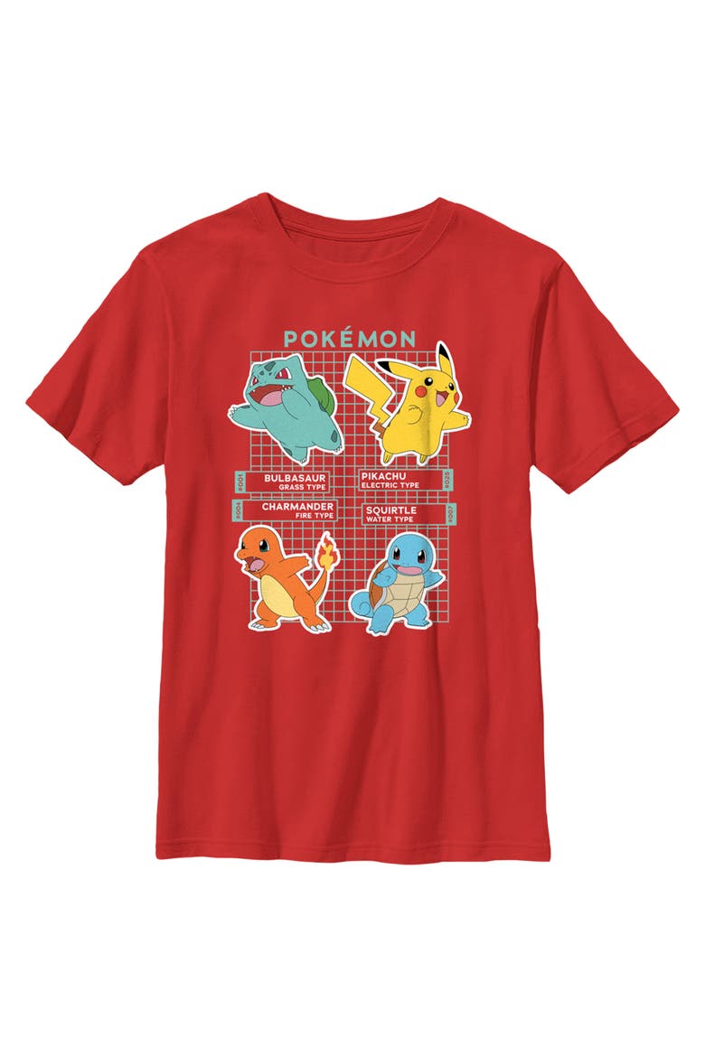 Boy's Pokemon Starters Grid Pokedex  Graphic T-Shirt, Main, color, Red