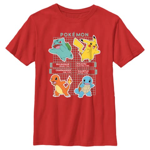 Boy's Pokemon Starters Grid Pokedex  Graphic T-Shirt