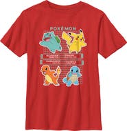 POKEMON Boy's Pokemon Starters Grid Pokedex Graphic T-Shirt